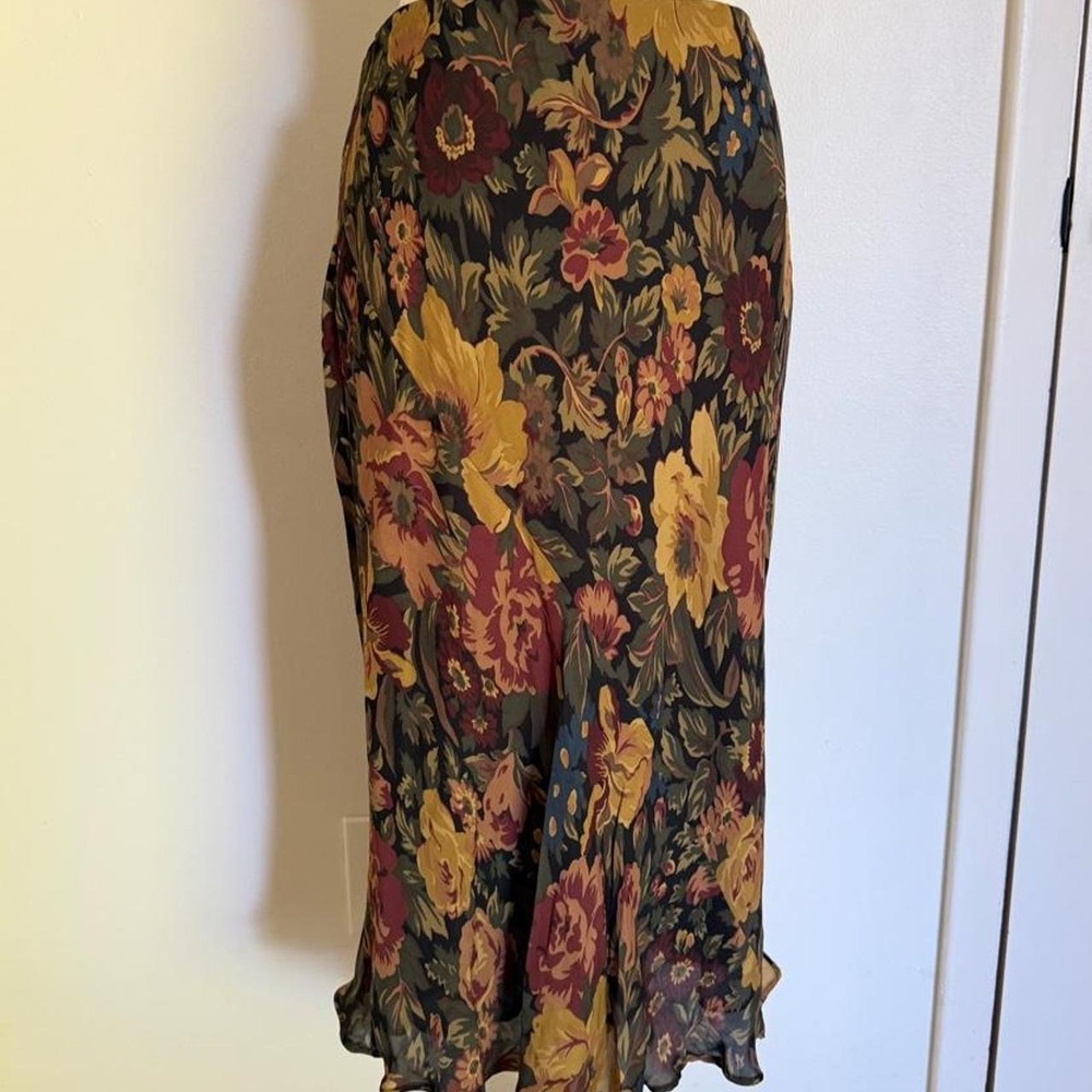 Vintage Ralph Lauren Silk Floral Midi Skirt - Picture 1 of 5